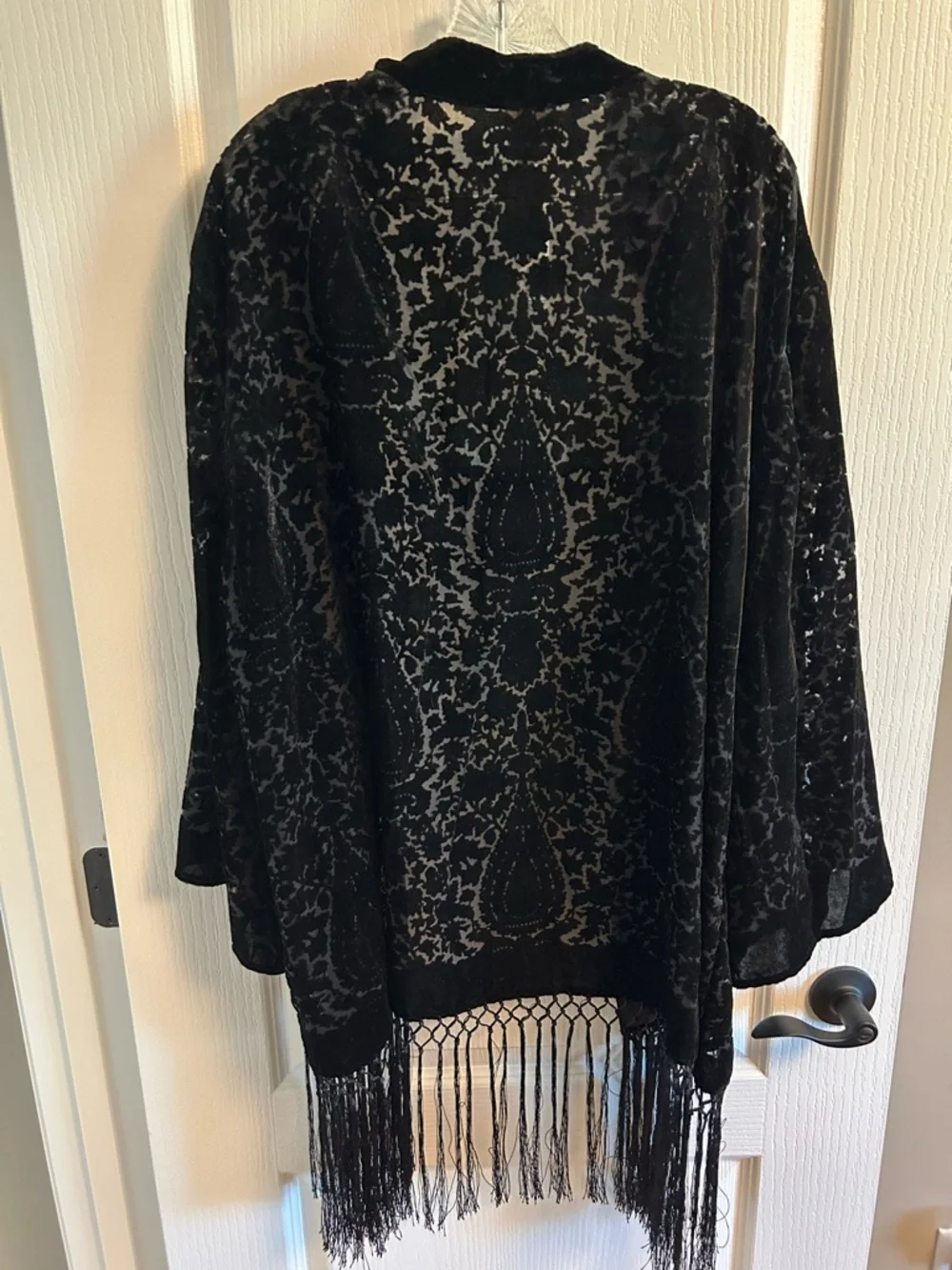 Chico's Black Velvet Fringe Open-Front Cardigan - Picture 5 of 5